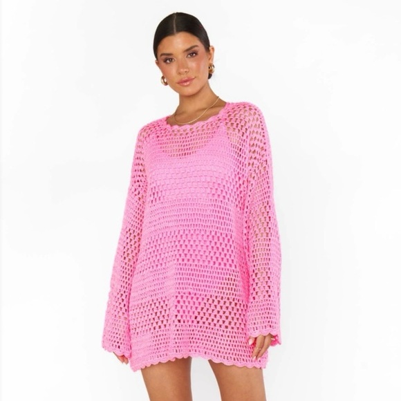 NWT Show Me Your Mumu Paula Pullover Crochet Knit Coverup Bubblegum Pink Small - Picture 5 of 15